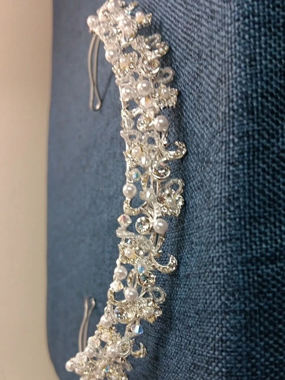 David's Bridal Crystal Pearl Embellished Headband - Silver
